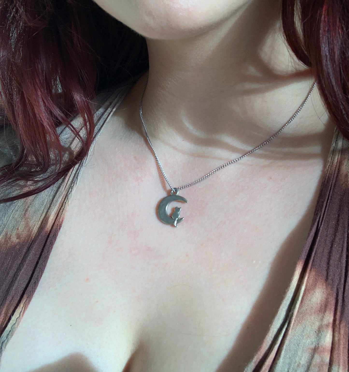 A Cat And Her Moon Pendant Necklace