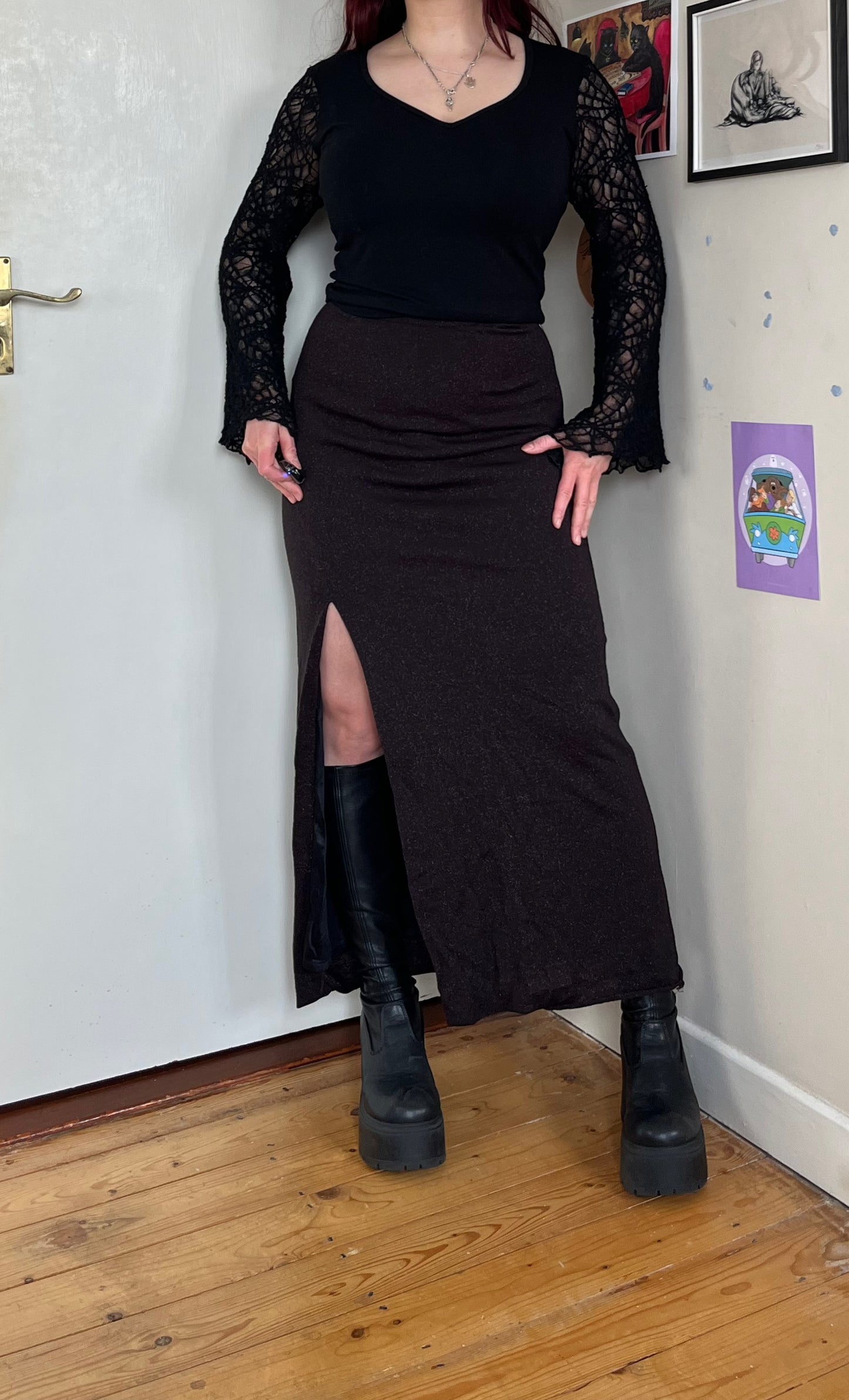 Black Shimmery Maxi Skirt UK 8