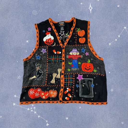 Sleepy Hollow 1990s Halloween Sweater Vest L
