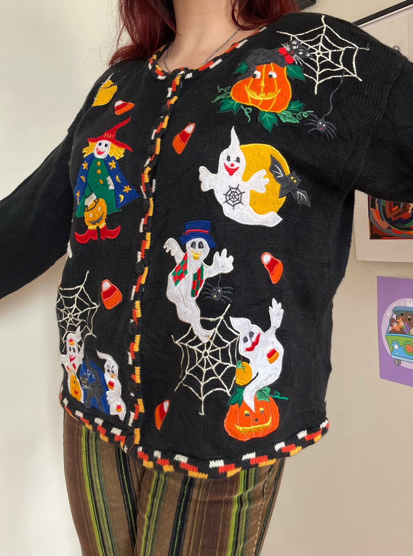 Halloween Hauntings 1990s Halloween Cardigan L
