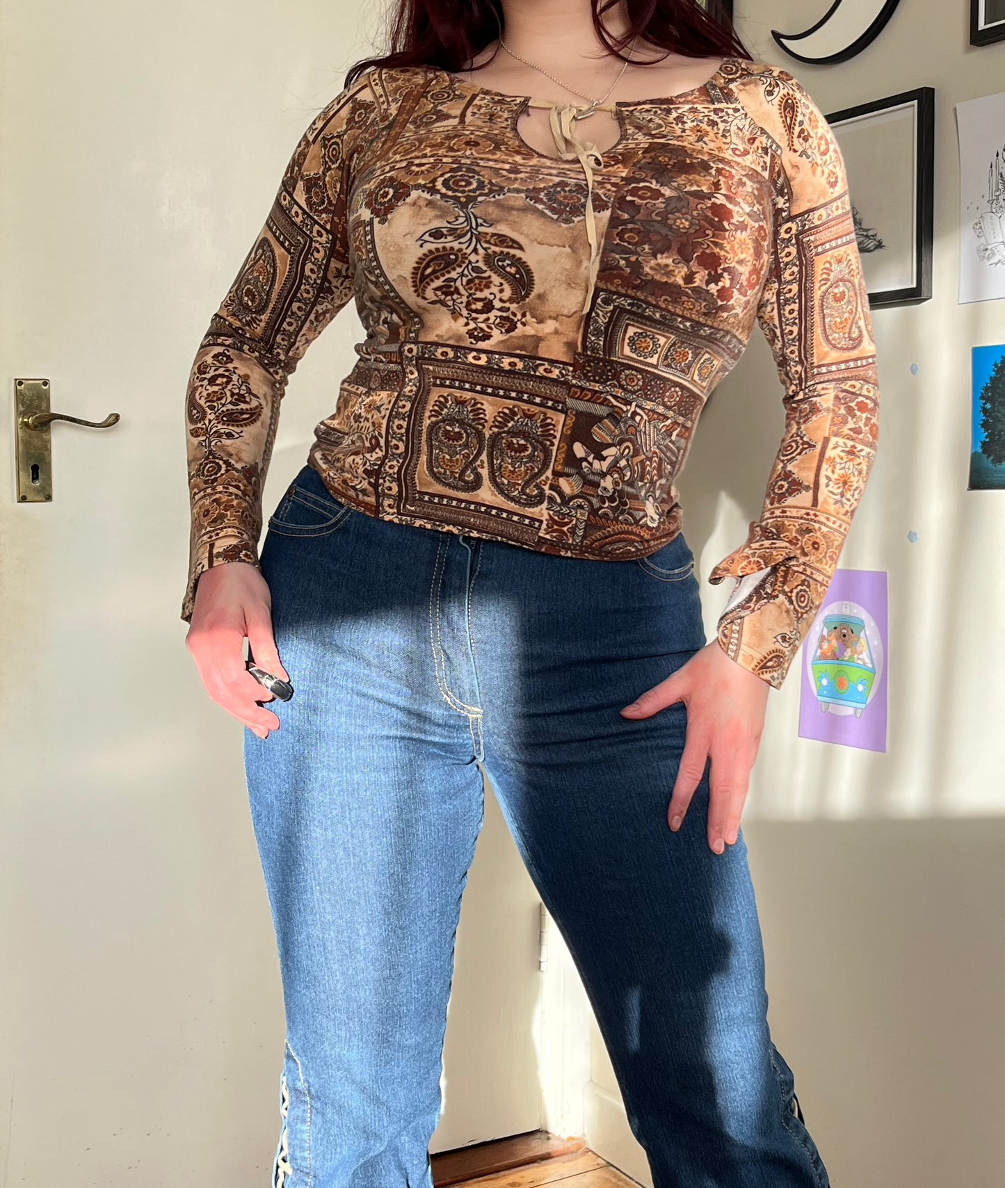 Flared Jeans With Lace Up Design - UK 8-10