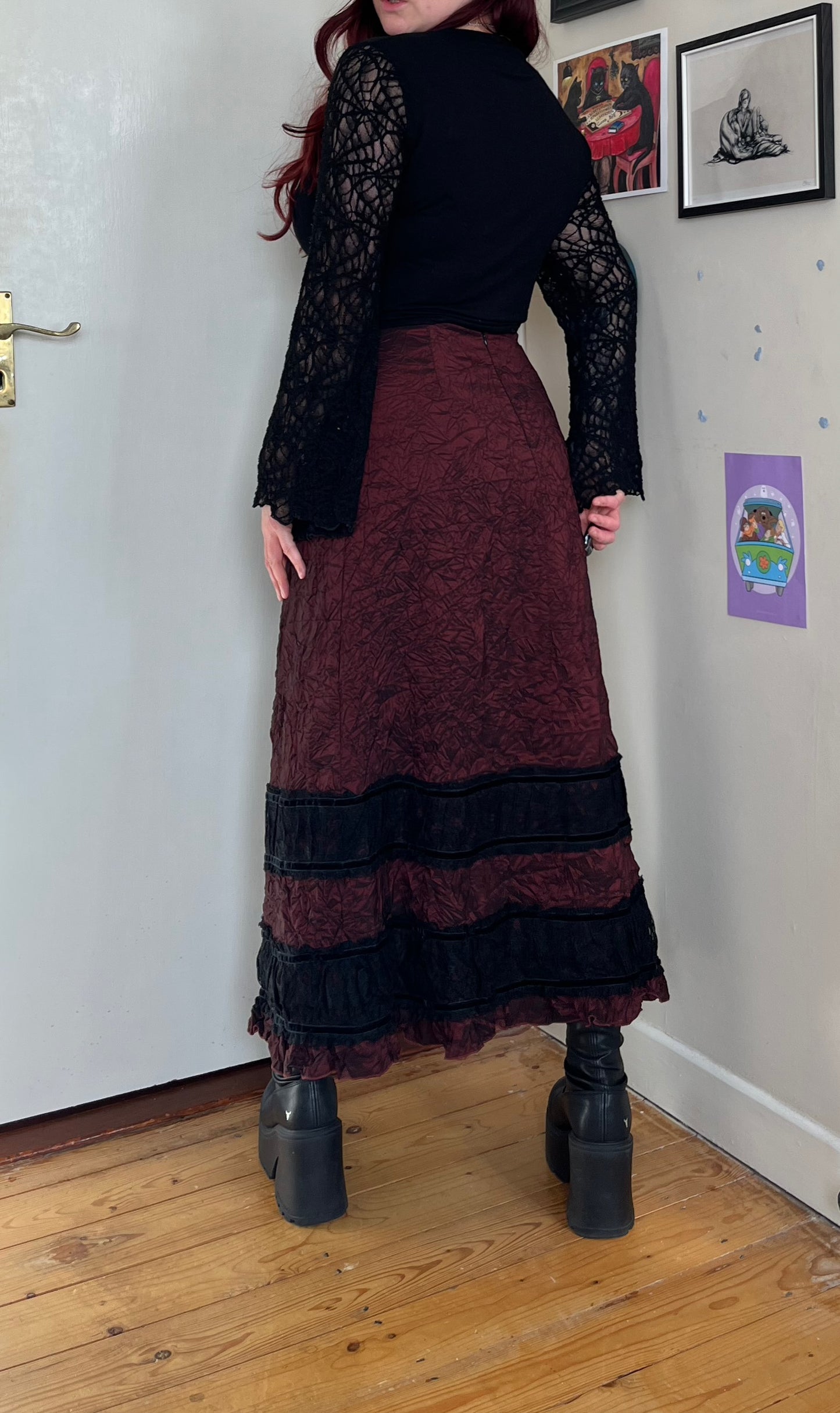 Burgundy Satin Skirt UK 10-14