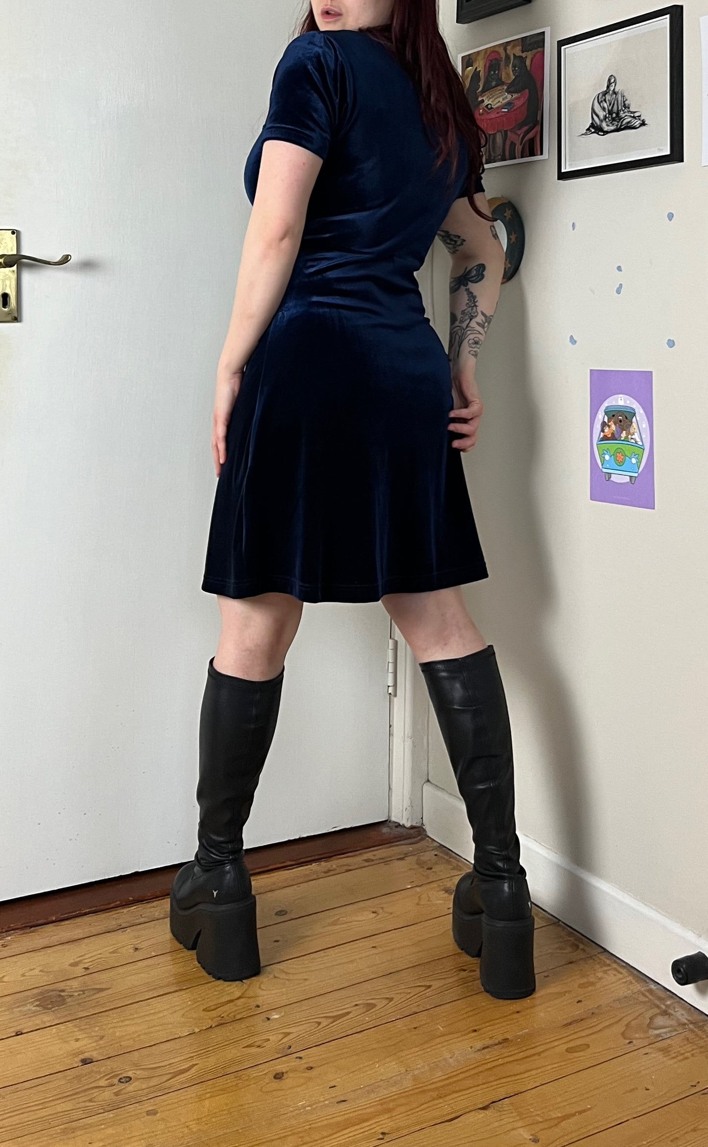 Blue Velvet Dress UK 14
