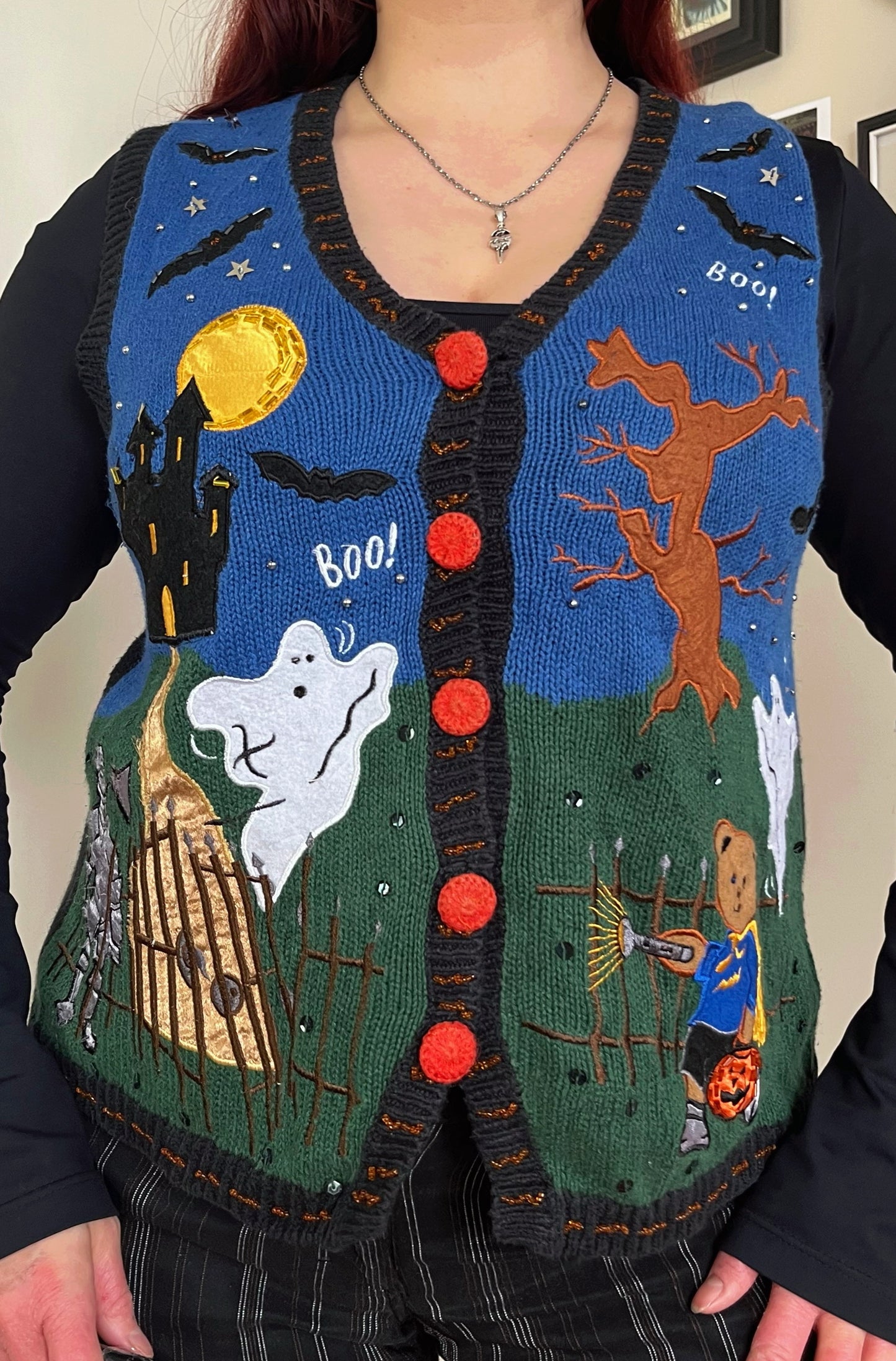All Hallows 1990s Halloween Sweater Vest S/M