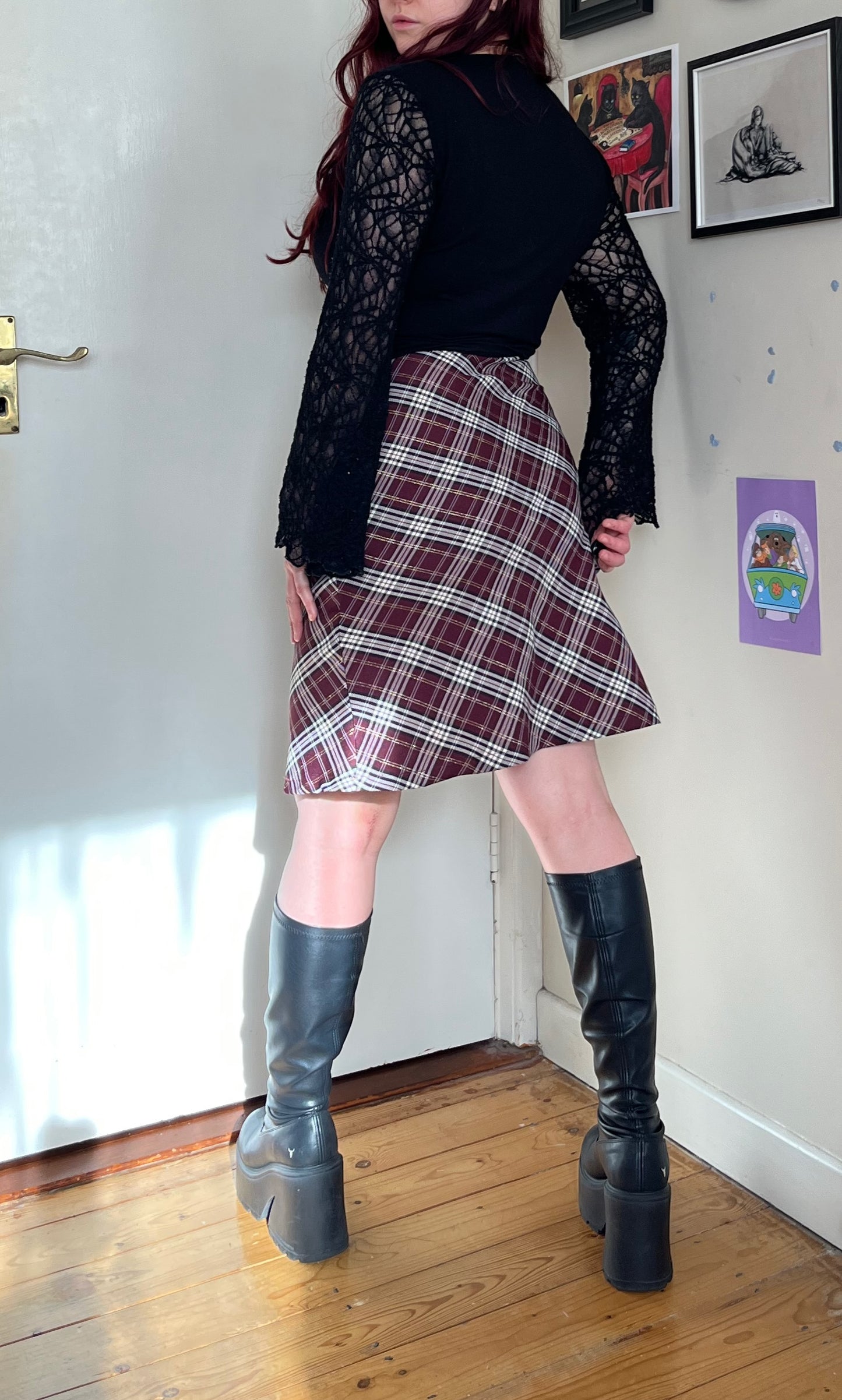 Burgundy Plaid Skirt UK 10