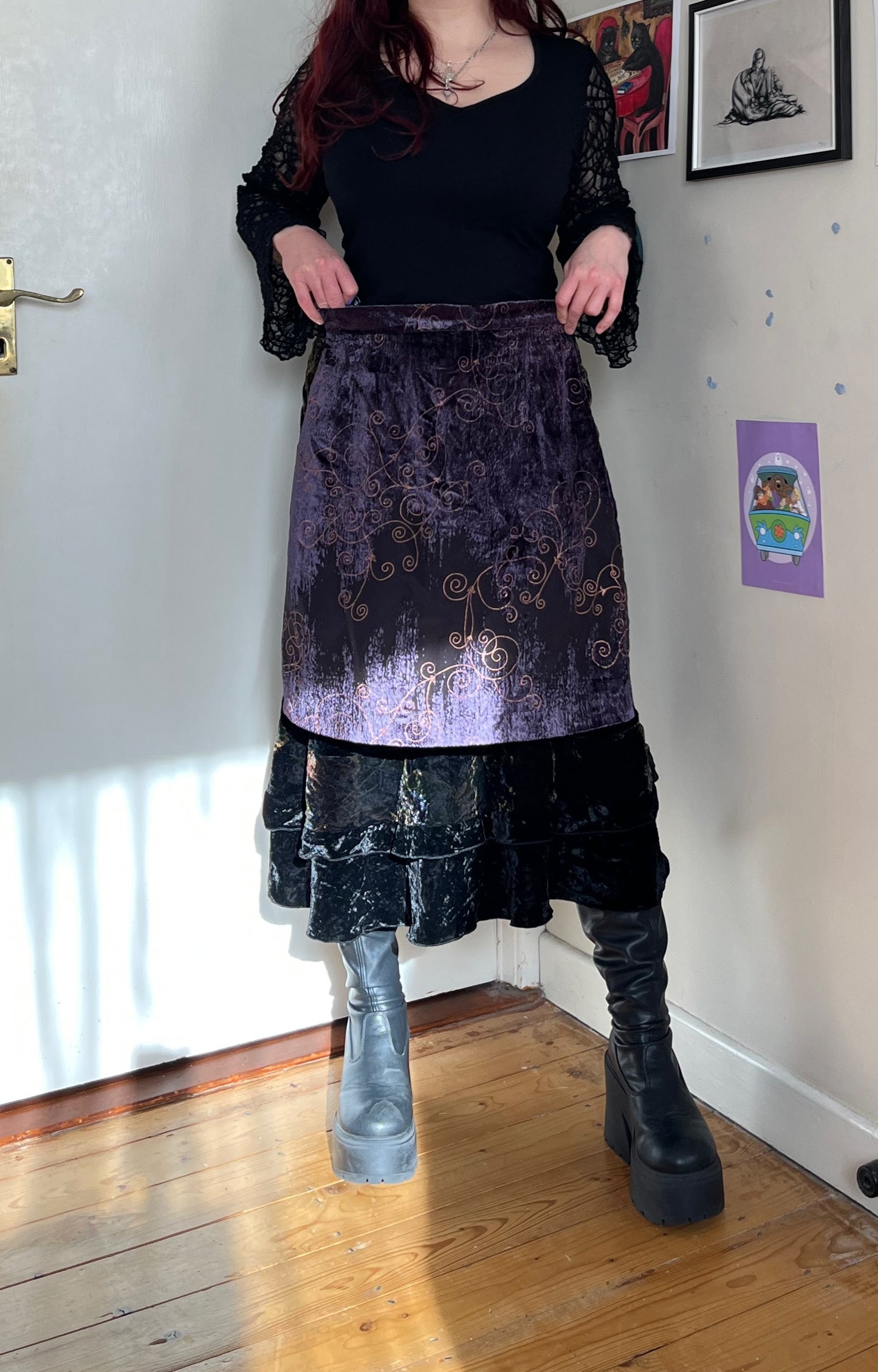 Purple Velvet Mini Skirt UK 8-10