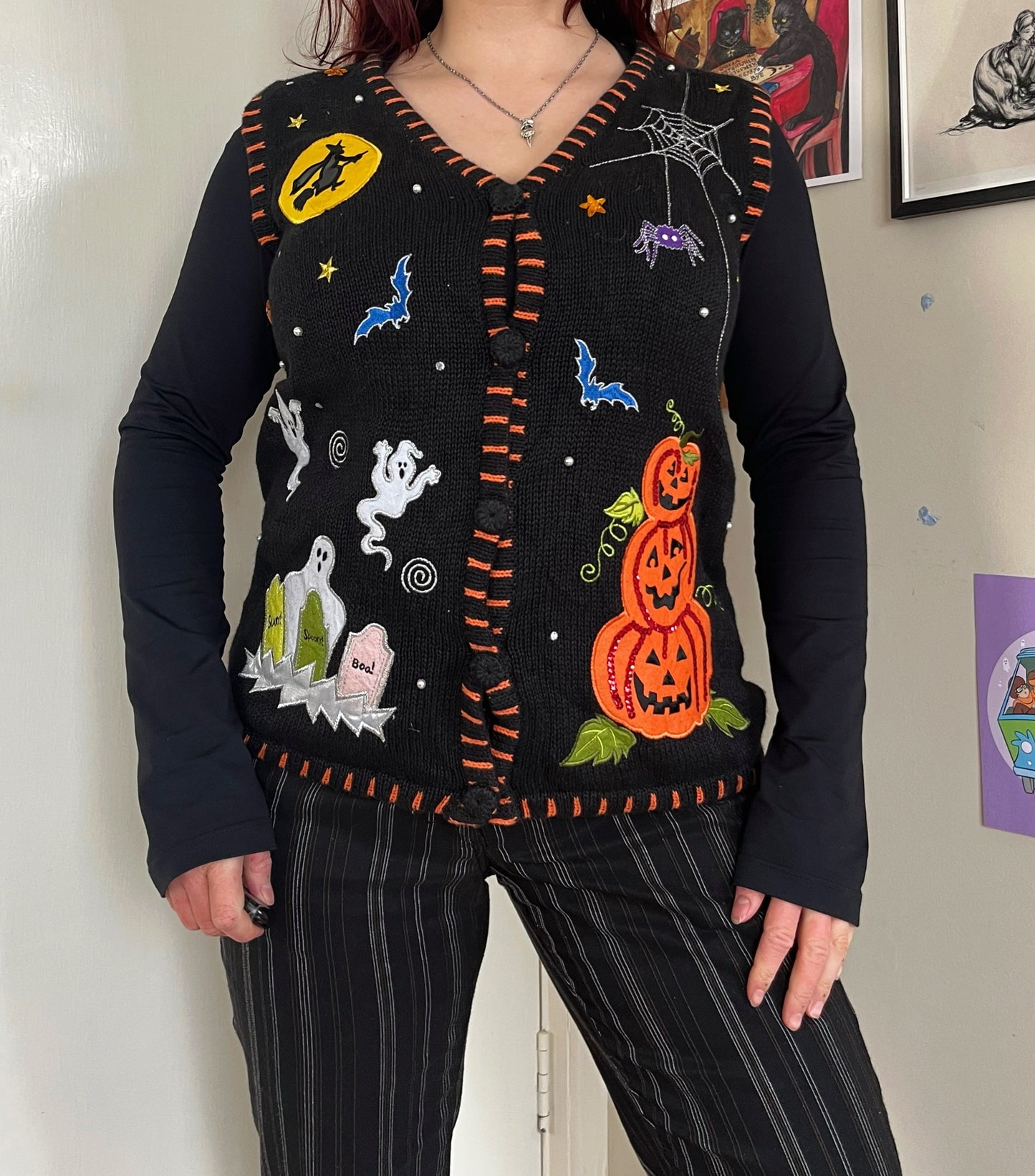 Full Moon 1990s Halloween Sweater Vest M
