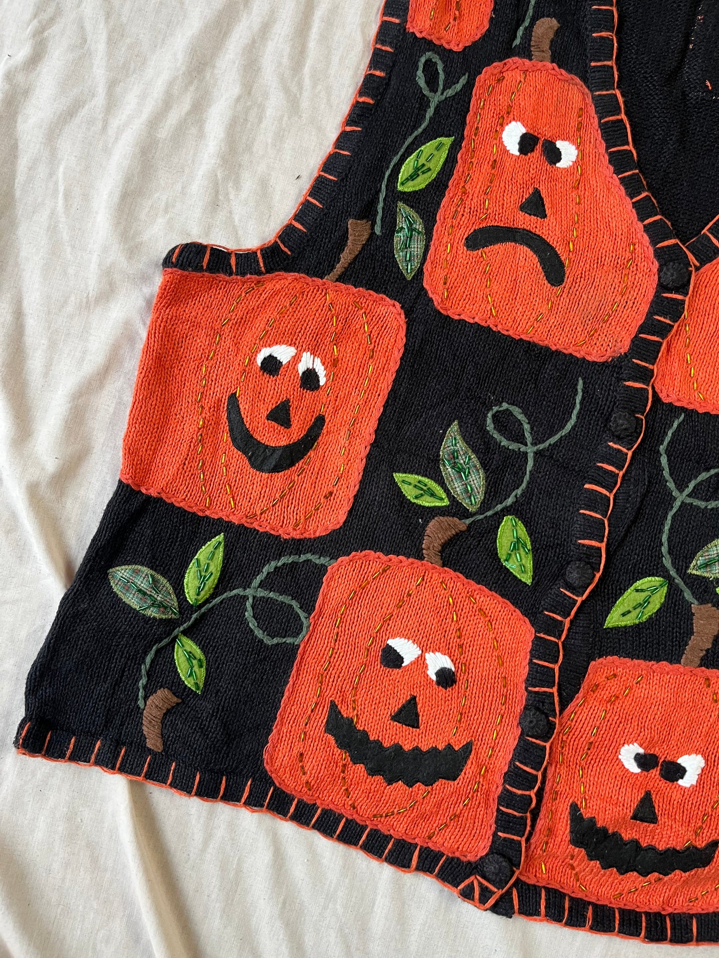 Jack O' Lantern 1990s Halloween Sweater Vest XL