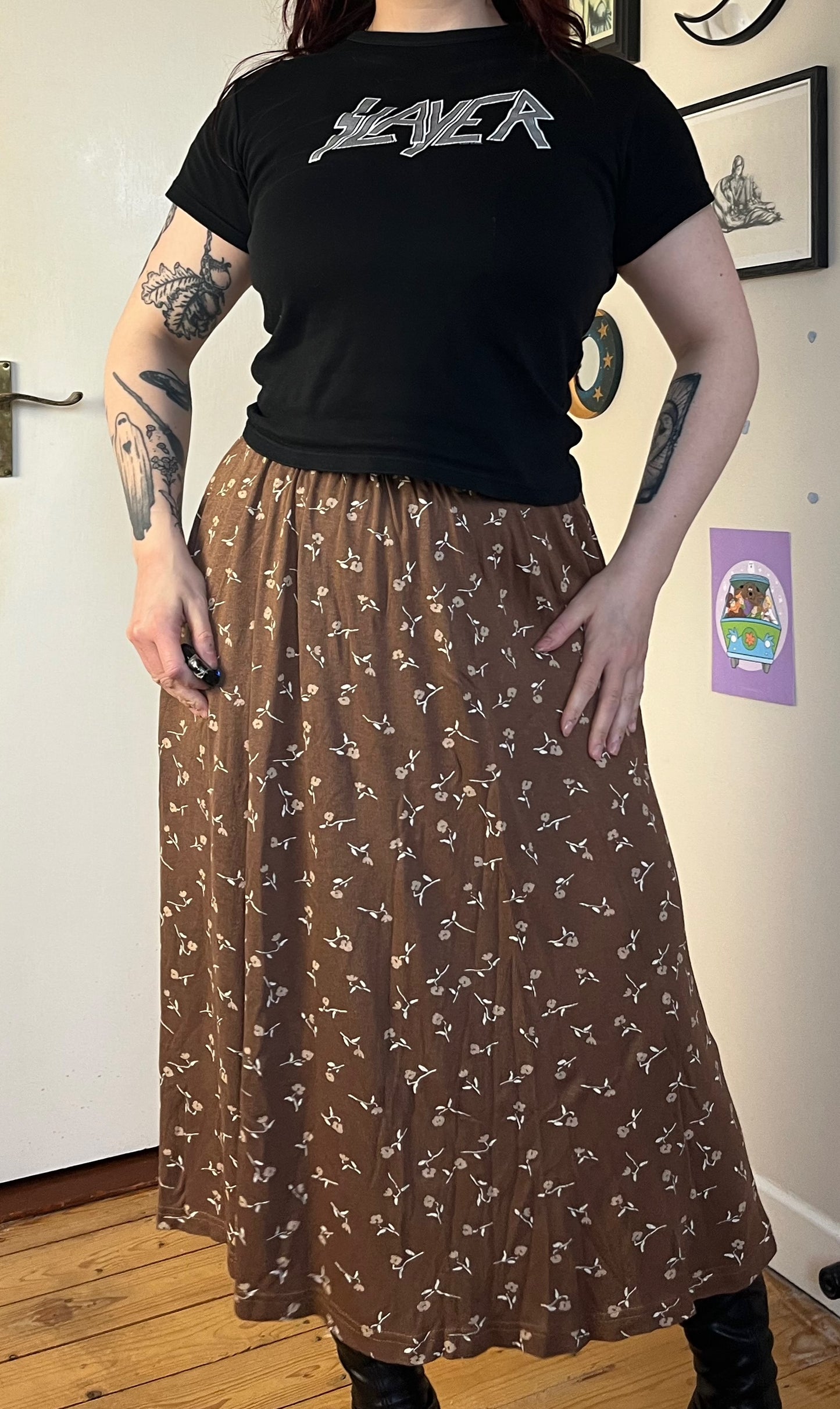 Brown Floral Skirt UK 12-14