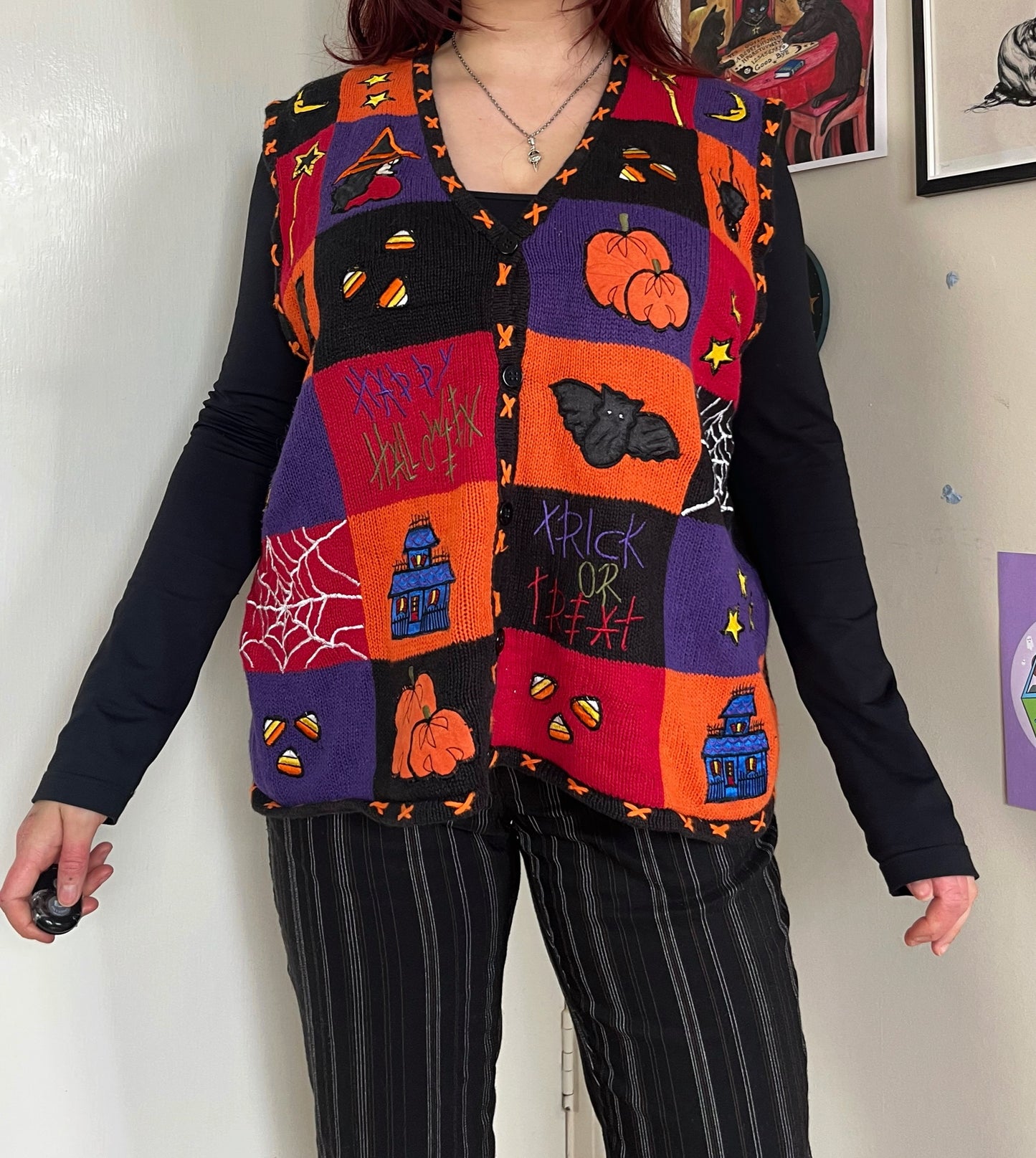 Toil and Trouble 1990s Halloween Sweater Vest XL