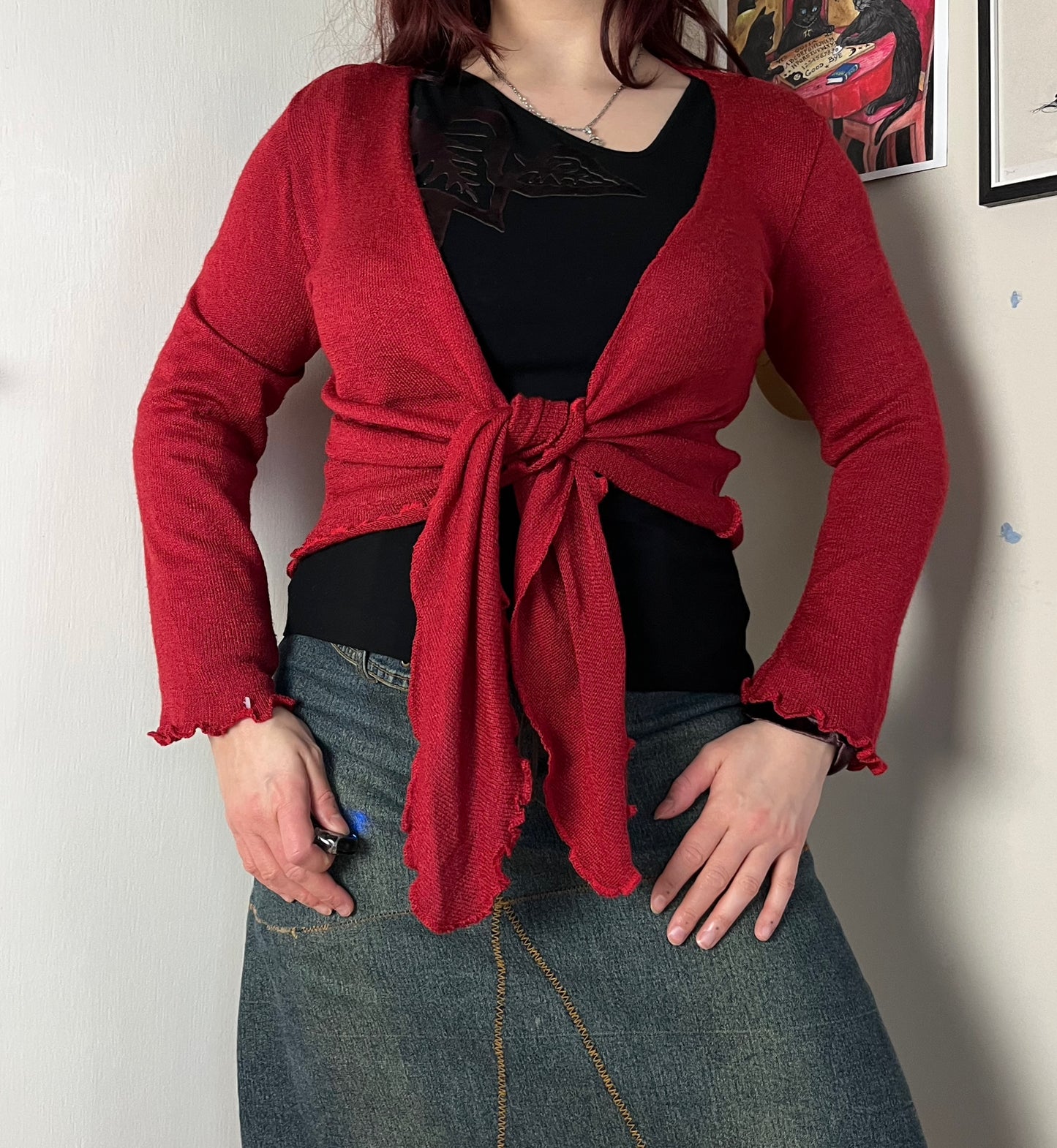 Red Mesh Cardigan M