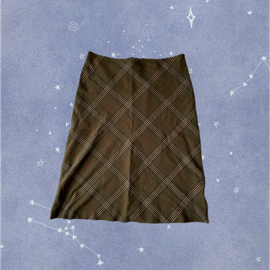Green Tartan Midi Skirt UK 10