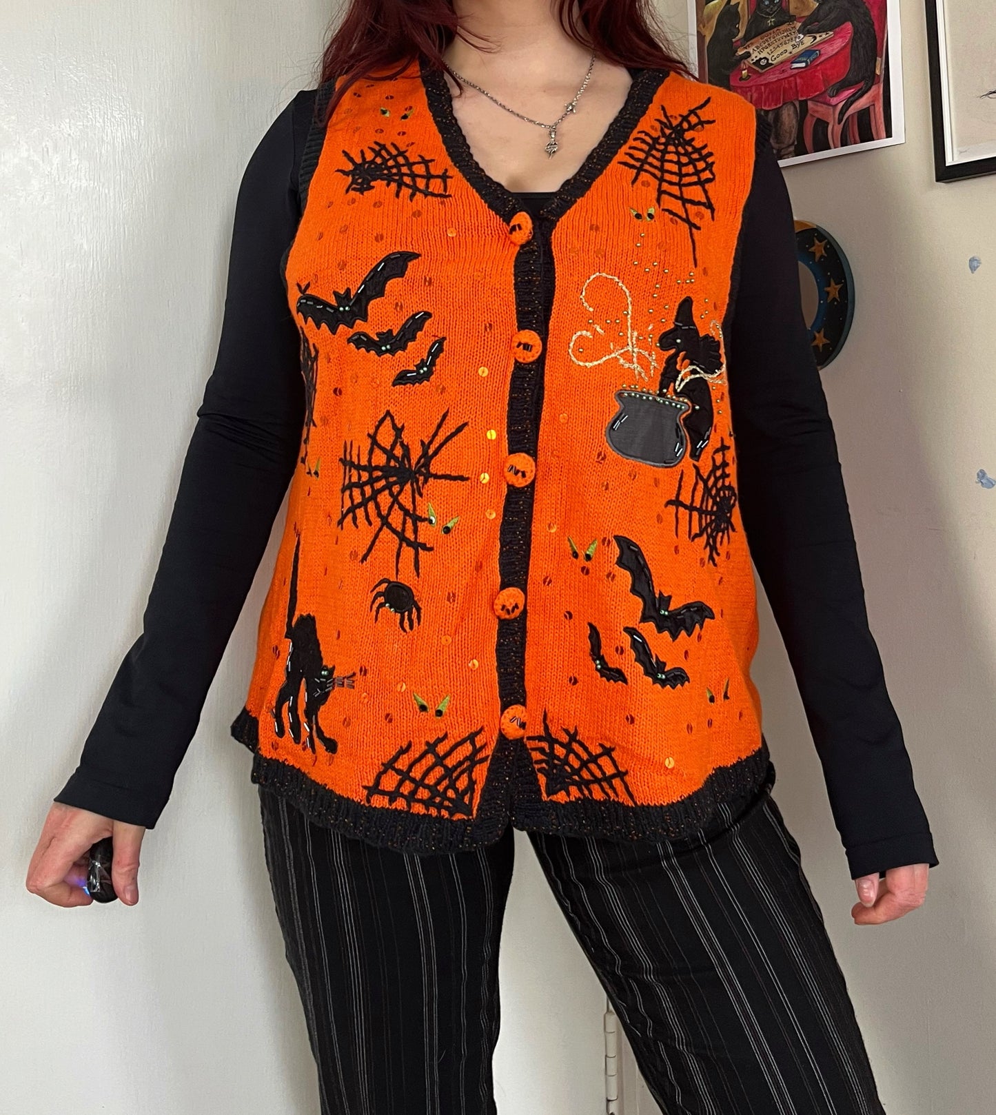 Cobwebs 1990s Halloween Sweater Vest L/XL