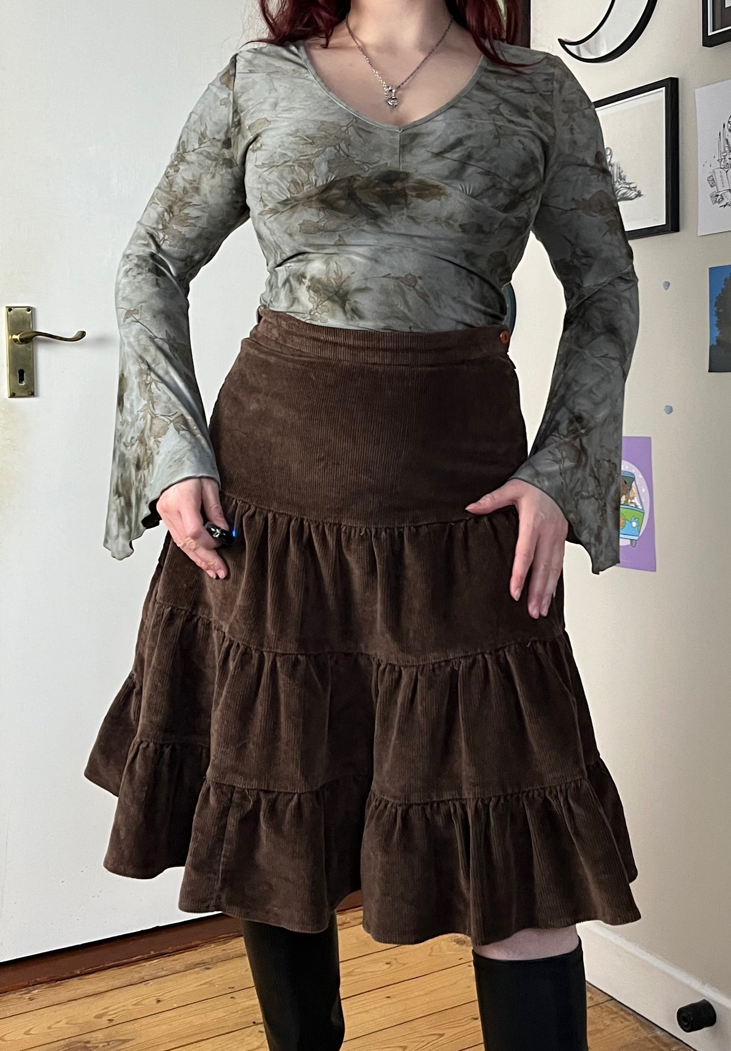 Brown Corduroy Skirt UK 12