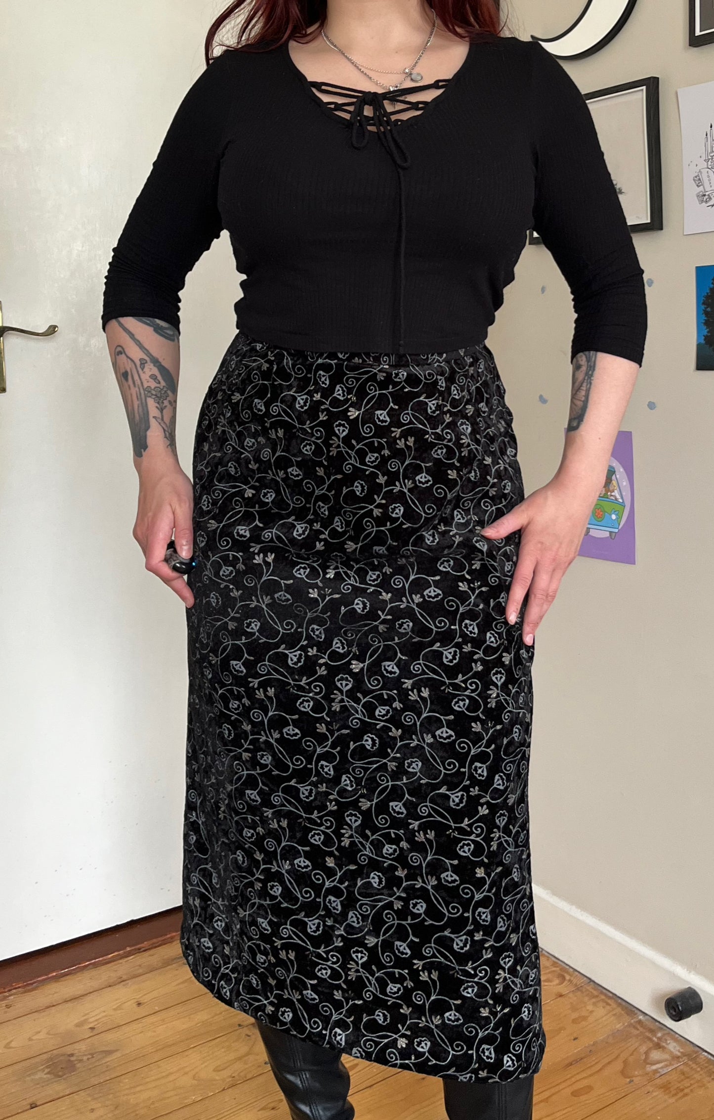 Floral Velvet Skirt UK 10