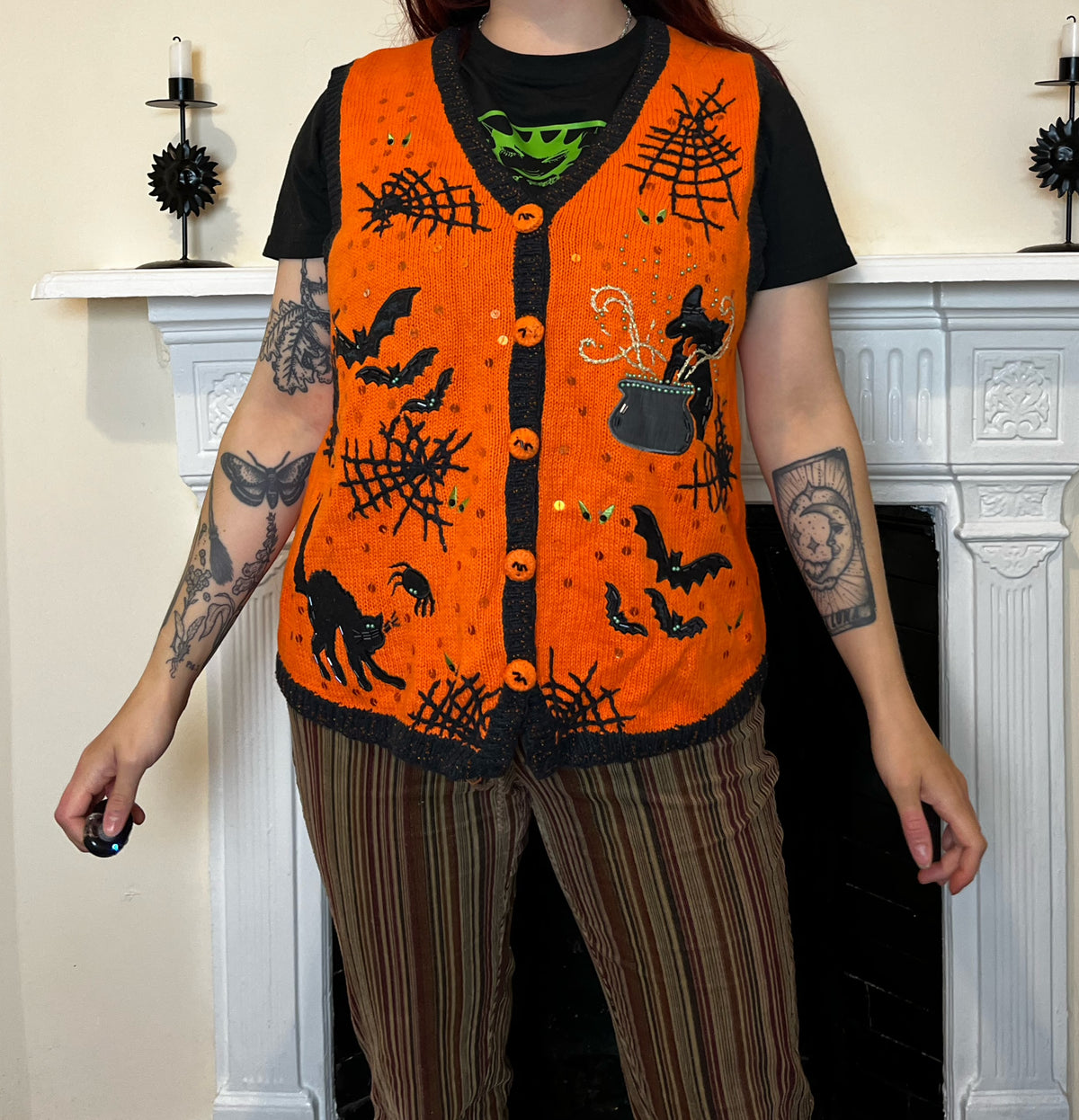 Cobwebs 1990s Halloween Sweater Vest M