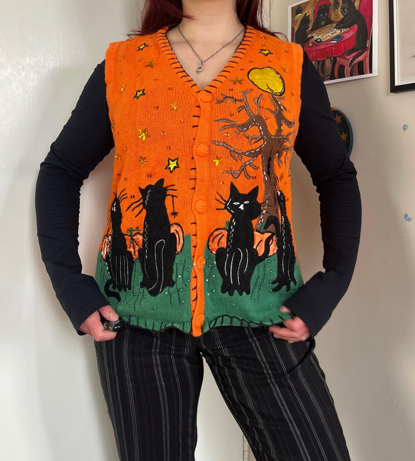 The Familiar 1990s Halloween Sweater Vest L