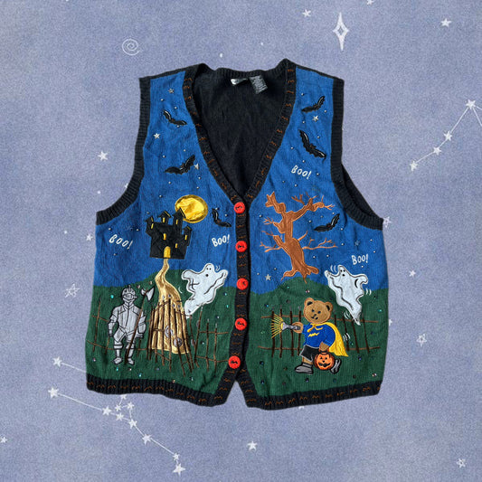 All Hallows 1990s Halloween Sweater Vest XL