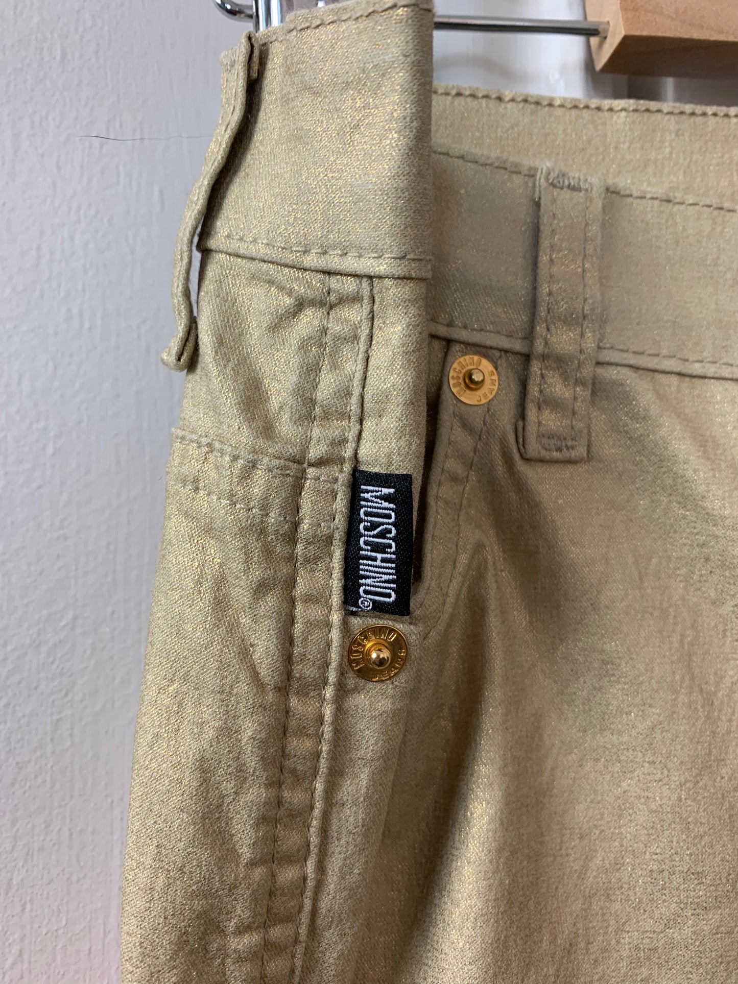 90s Gold Flared Pants by Moshino UK 12