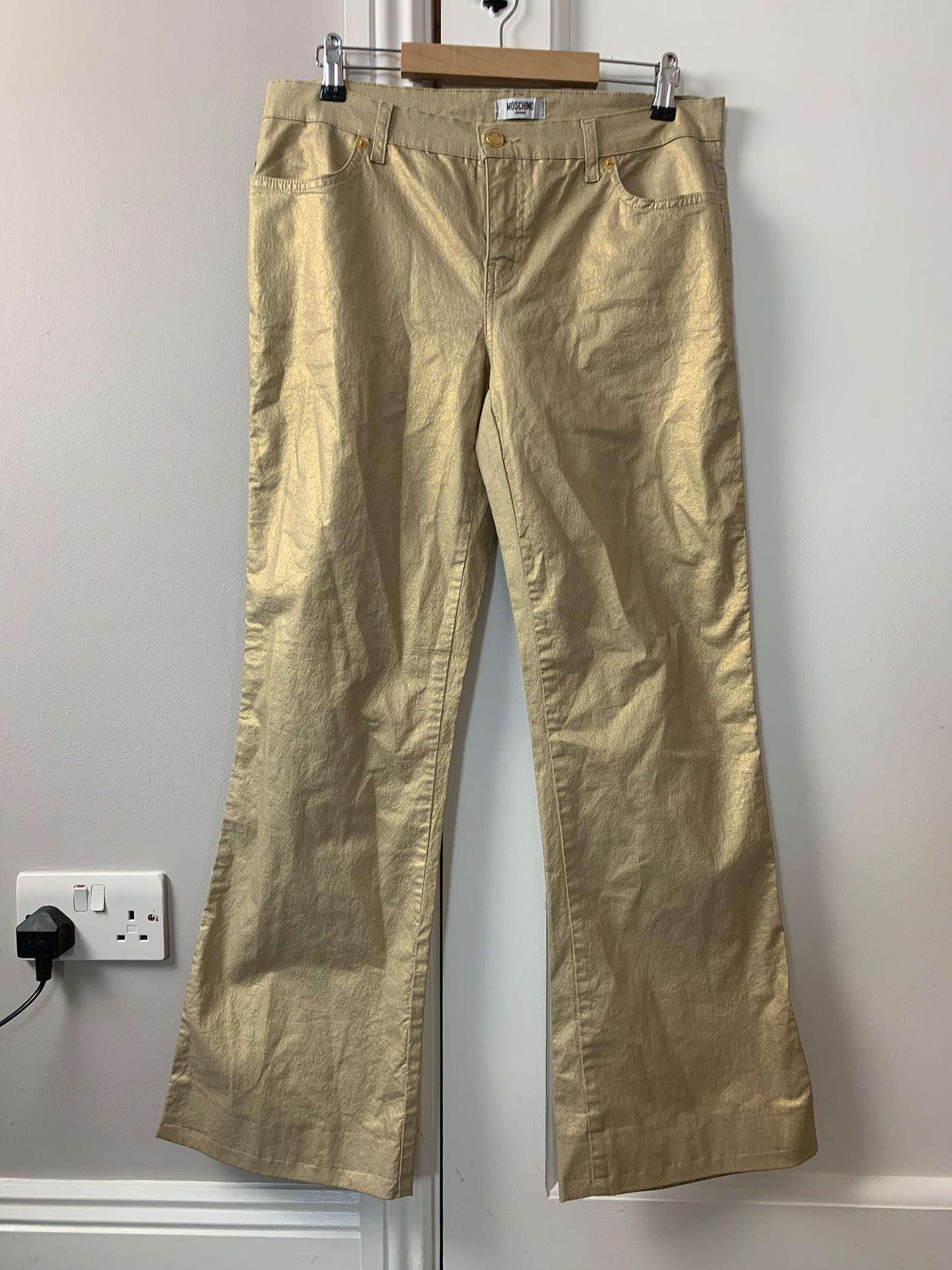 90s Gold Flared Pants by Moshino UK 12