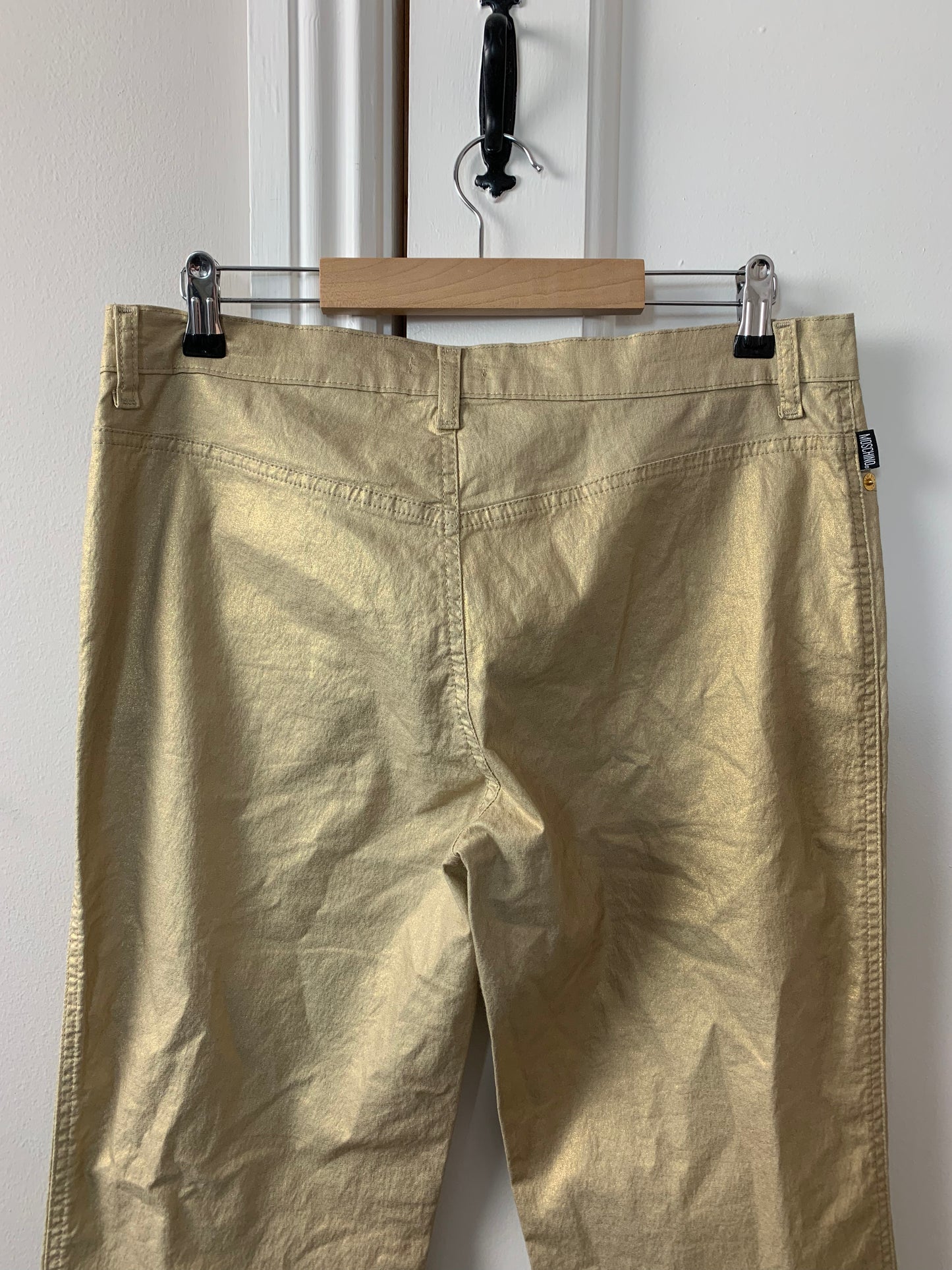 90s Gold Flared Pants by Moshino UK 12